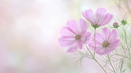 Obraz premium Pink flowers atop a green plant against a blurred pink-white backdrop