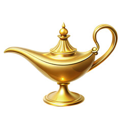 Gold Arabian genie lamp on transparent background