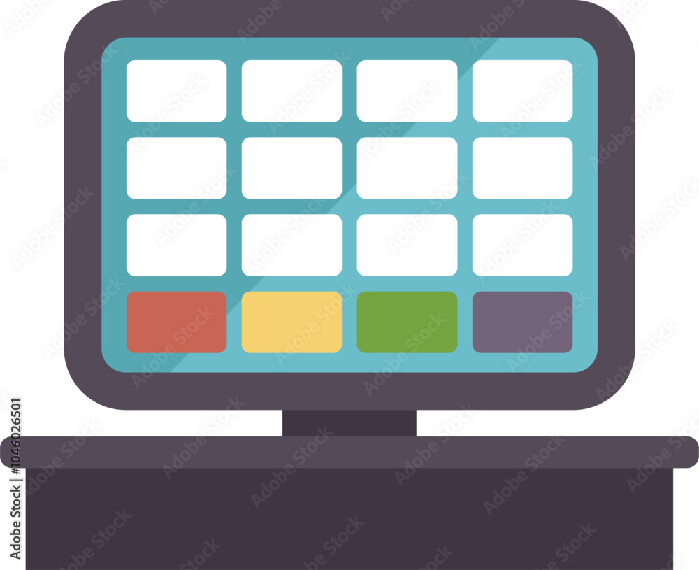 Poster modern point of sale terminal with colorful touchscreen for processing transactions