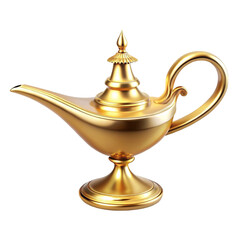 Gold Arabian genie lamp on transparent background