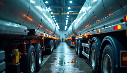 Fototapeta premium A close-up of a natural gas truck being filled with LNG, highlighting the fueling process.