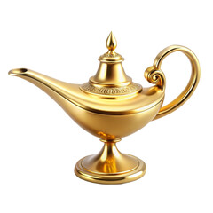 Gold Arabian genie lamp on transparent background