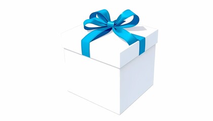 Obraz premium White Gift Box with Blue Ribbon Top View
