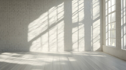 Obraz premium Sunlit Room with White Brick Wall and Windows