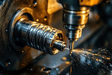Close-up shot of a CNC machine. This image depicts industrial automation and manufacturing processes.