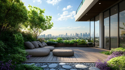 Tranquil Rooftop Garden - Greenery, Flowers