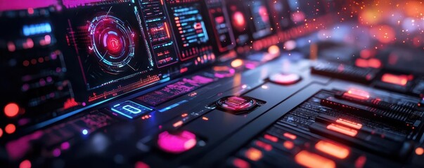 Obraz premium Cybersecurity measures, vibrant colors, digital screens, tech setting, modern