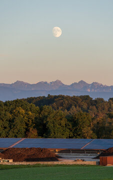 Serene moonset over Estavayer le Lac, Switzerland