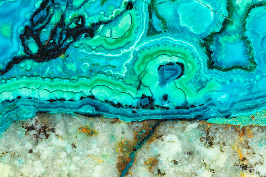Vibrant turquoise malachite and chrysocolla macro shot