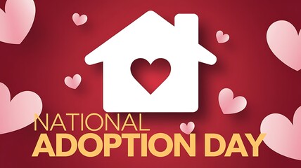 Modern, Vibrant Design Featuring Minimalistic House Silhouette and Heart for National Adoption Day