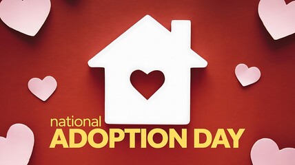 Modern, Vibrant Design Featuring Minimalistic House Silhouette and Heart for National Adoption Day