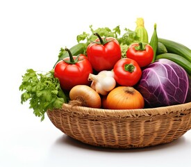 Basket filled with various vegetables isolated on white