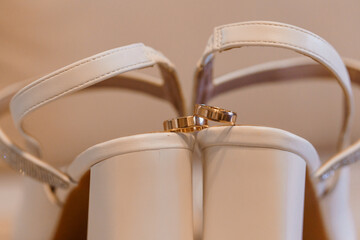 Elegant Wedding Shoes with Rings Displayed