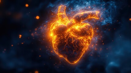 Obraz premium Heart with a glowing outline, surrounded by ethereal smoke in a dark setting