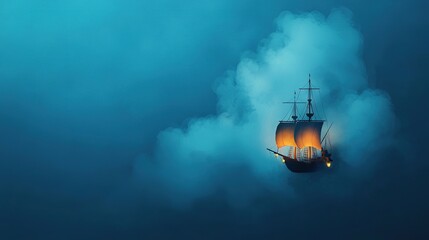   A boat gliding on a waterbody beneath a cloudy sky, illuminated by an endpoint light