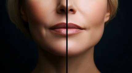 Side-by-side video progression of a patient's facelift results, from sagging skin to a rejuvenated, lifted appearance, Smooth Transitions, Realistic, Close-up