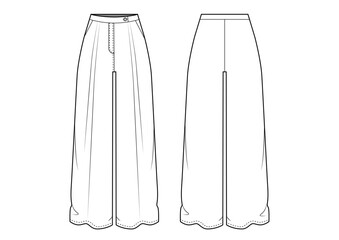 tailor pants, womens wide leg tailor pants fashion flat sketch vector illustration, technical drawing