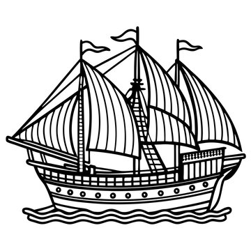 recommend clip art: Vintage Sailing Ship:  A classic illustration of a sailing ship with three masts and billowing sails, perfect for maritime themes, travel, history, and adventure.  
