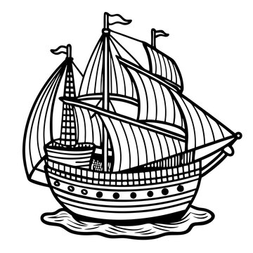 recommend clip art: Vintage Sailing Ship:  A detailed line drawing of a vintage sailing ship with multiple sails, capturing the spirit of adventure and exploration.  