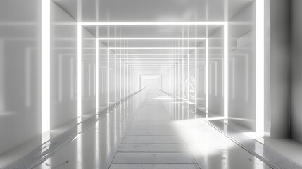 Obraz premium White hallway with a bright light at the end of the tunnel.