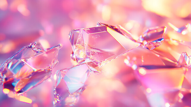Holographic background with glass shards Rainbow reflexes in pink and purple color Abstract trendy pattern Texture with magical effect 