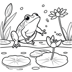 Frog on Lily Pad Coloring Page