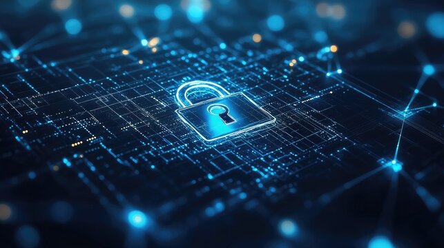 A glowing padlock on a circuit board. Perfect for illustrating data security and online privacy.