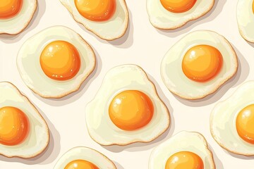 Fried egg pattern on white background. Perfect for breakfast, food, or cooking theme.