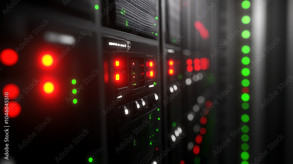 Poster modern rack led console in server room data center