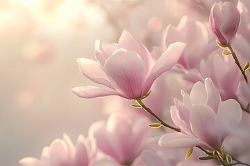 Soft pink magnolia flowers bloom. A beautiful image to represent spring, new life, and growth.
