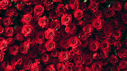 Natural fresh red roses flowers pattern wallpaper top view Red rose flower wall background 
