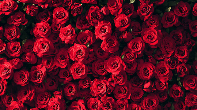 Natural fresh red roses flowers pattern wallpaper top view Red rose flower wall background 