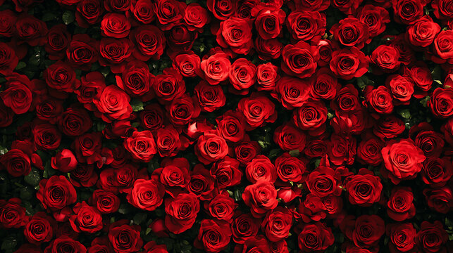 Natural fresh red roses flowers pattern wallpaper top view Red rose flower wall background 