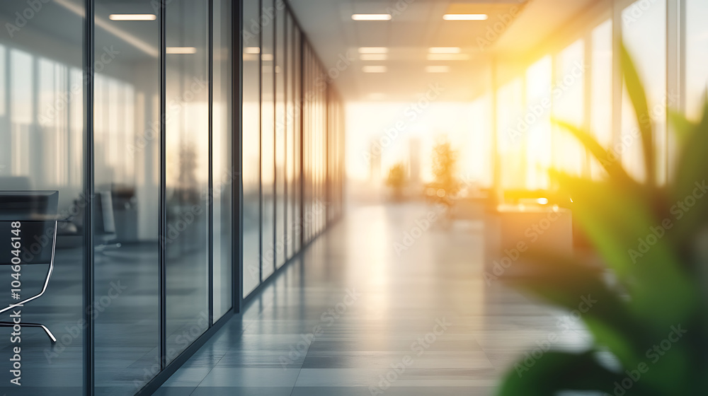 Poster nice modern office with beautiful long office corridor with and defocused room background concepts a