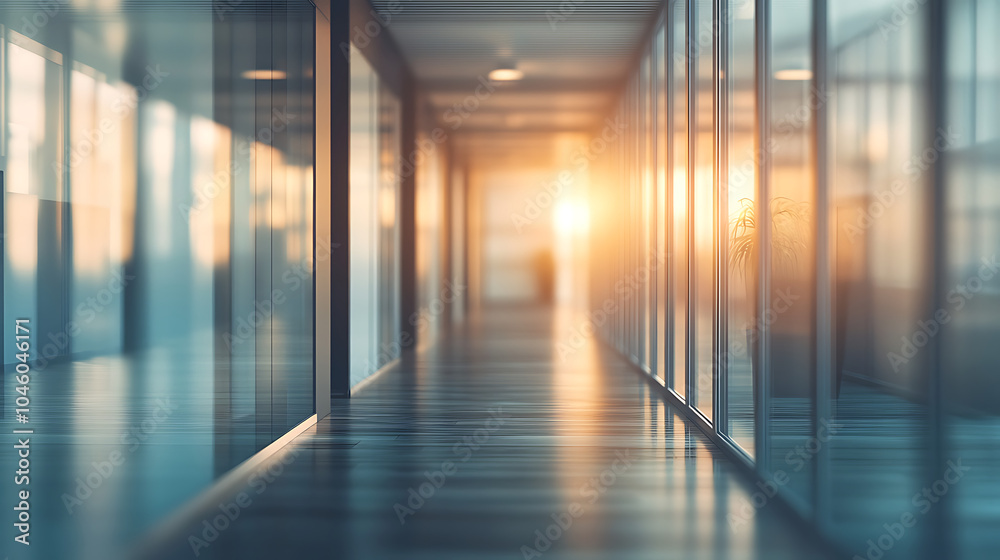Poster nice modern office with beautiful long office corridor with and defocused room background concepts a