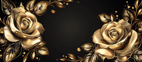 Luxury rose background vector with golden metallic details, elegant design