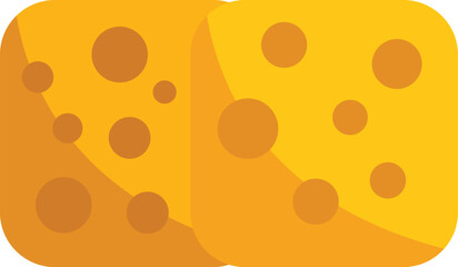 Two big pieces of swiss cheese are lying next to each other, isolated on white background