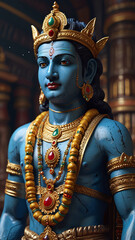 Traditional Hindu God Vishnu in Detail - Art for Religious Publications, Mythology Illustrations, and Cultural Blogs