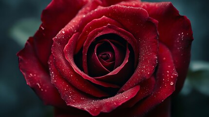 Overhead macro shot of a red rose with velvet-like petals, Red Rose Macro, natural floral delicacy