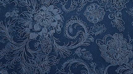 Soft navy blue wallpaper with a delicate lace pattern for an elegant touch