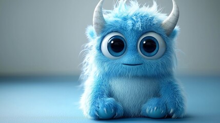 Obraz premium Adorable Fuzzy Blue Monster Character with Big Eyes