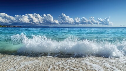 Stunning 4k wallpaper a crystal-clear ocean with waves crashing against the shore
