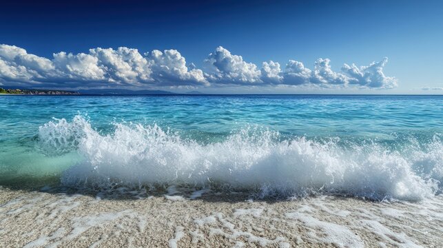 Stunning 4k wallpaper a crystal-clear ocean with waves crashing against the shore