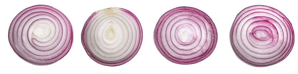 Collection of onion slice isolated on transparent background