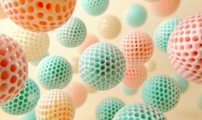 Colorful spheres with a textured surface. AI.