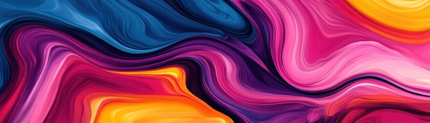 Fototapeta premium Vibrant Abstract Swirl Painting in Bold Pink, Blue, and Yellow Hues