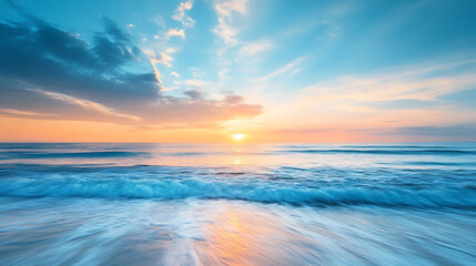 Obraz premium Vibrant sunrise seascape abstract coastal wallpaper with blue sky and sea