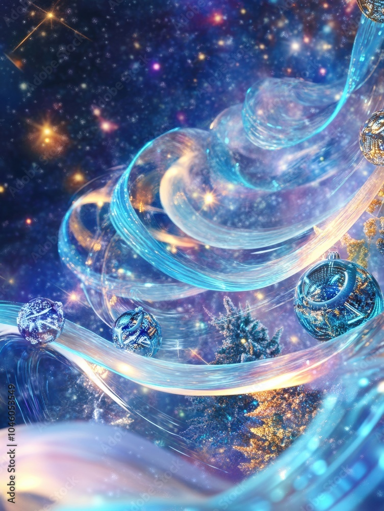 Aufkleber A dazzling array of colors and patterns depict the spirit of New Year's Eve, featuring festive decorations and a celestial backdrop. Generative AI