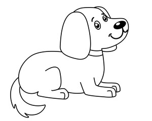 Cute little puppy lying down - vector linear picture for children's coloring. Outline. Cute little dog, children's drawing for coloring