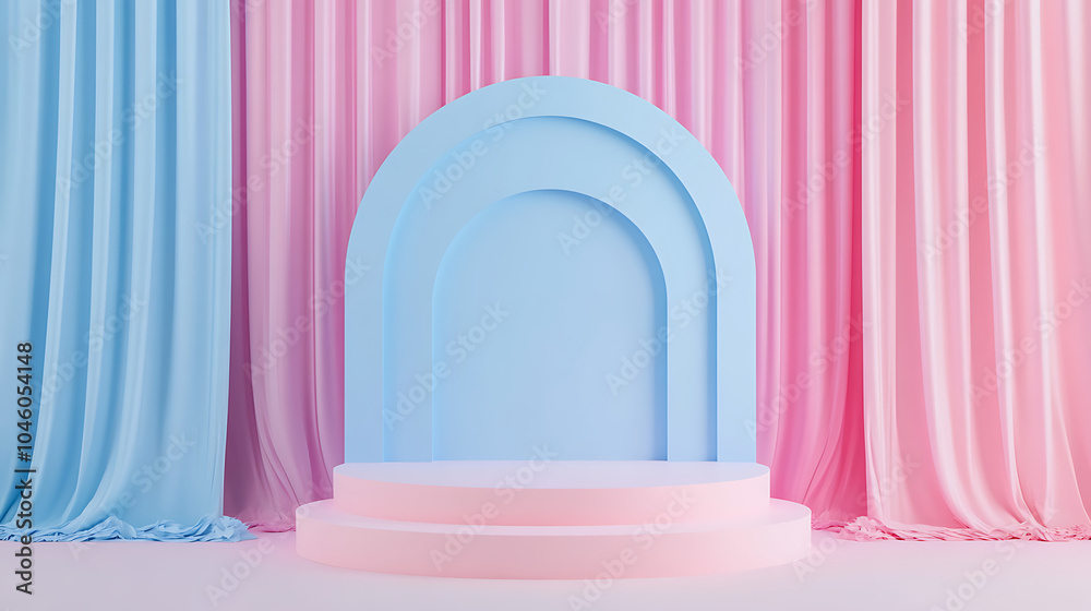 Poster stand podium wall scene pastel color background geometric shape for product display presentation min